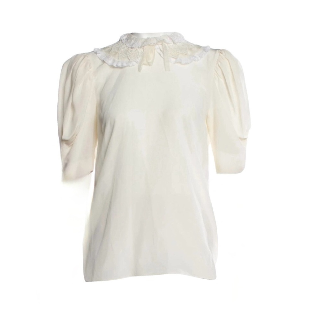 NWT Miu Miu Silk White Puff Sleeve Blouse with Lace Peter Pan Collar size 44